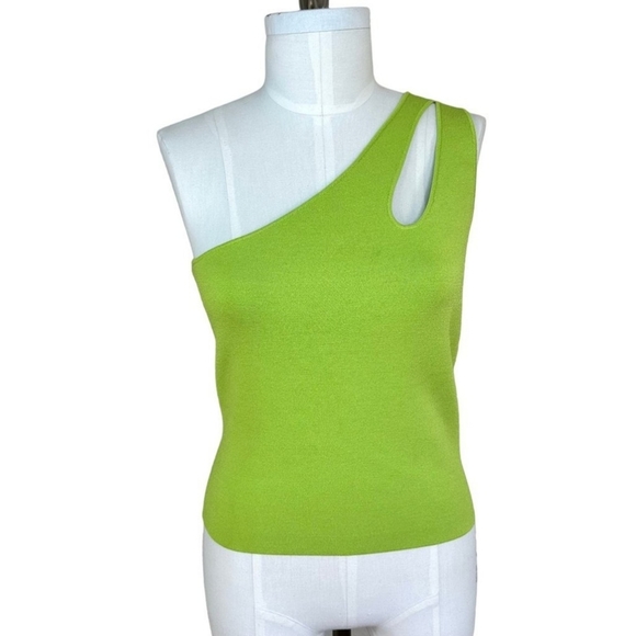 EXPRESS Body Contour One Shoulder Cutout Cropped Sweater Tank Green Size L - Picture 3 of 8
